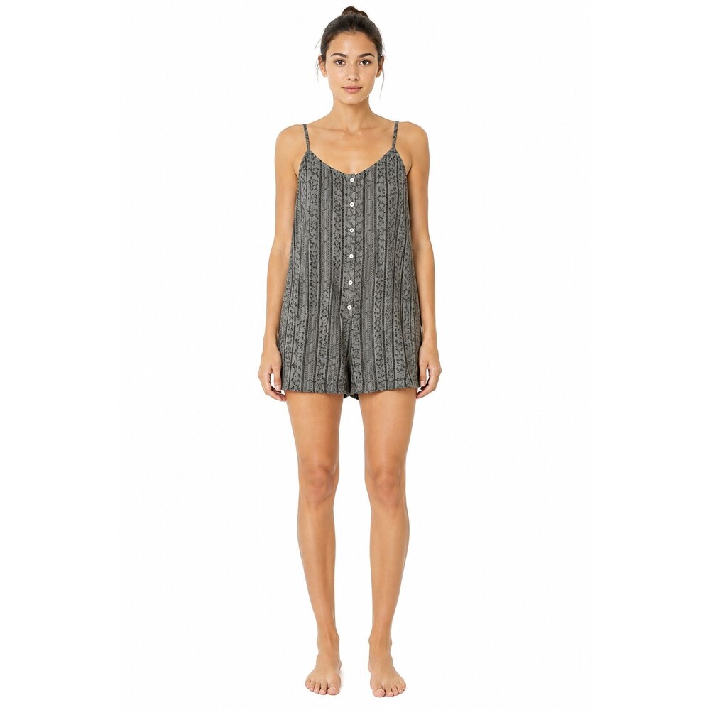 ANGIE Olive Green Boho Cotton Playsuit Romper Adjustable Straps Size S Deadstock
